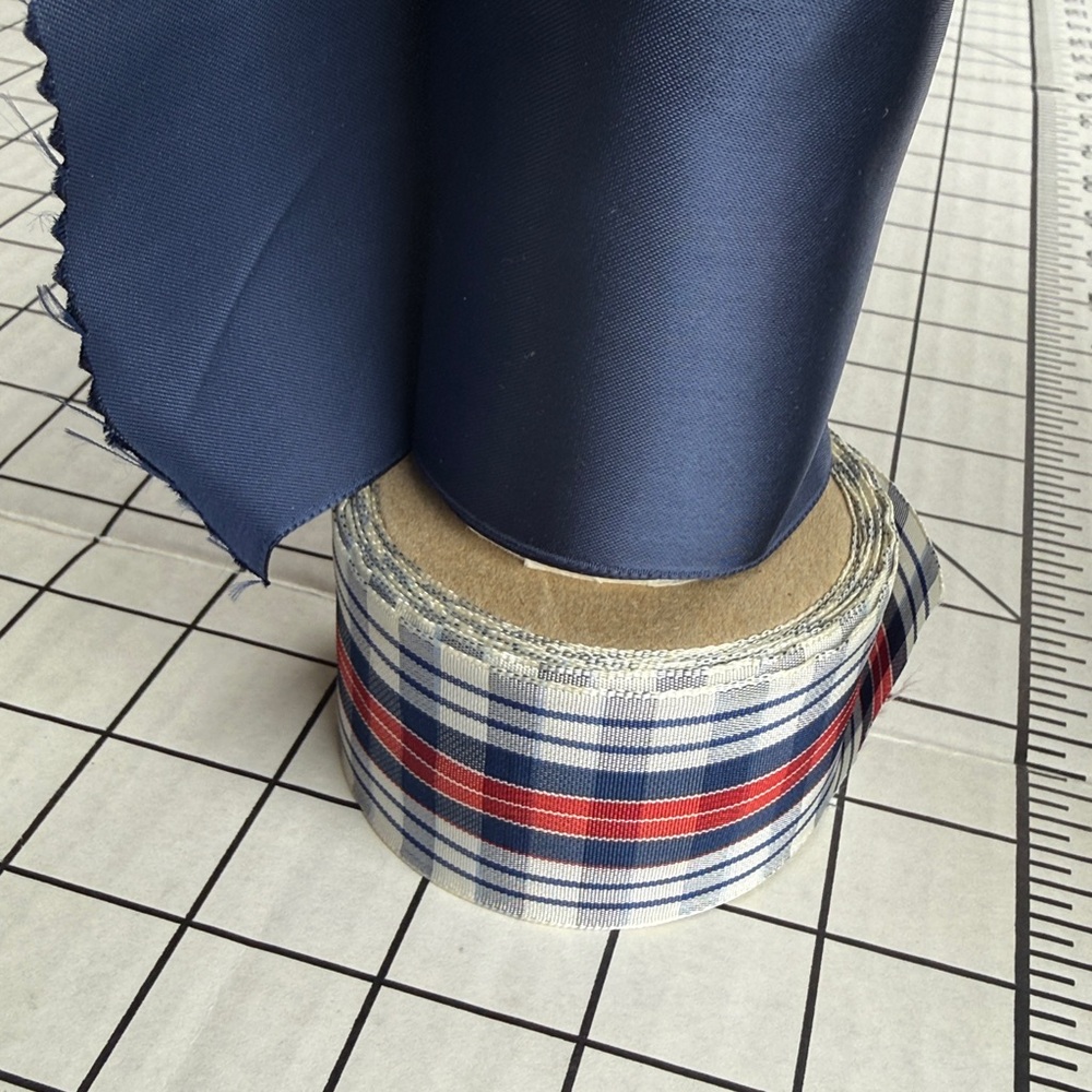 Vintage Patriotic Ribbon Set Navy Satin & RWB Plaid 4+ Yards Each)